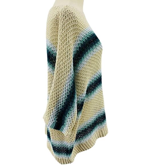 J.Jill Linen Striped Open-Stitch Sweater Kimono Womens Large - Picture 5 of 9